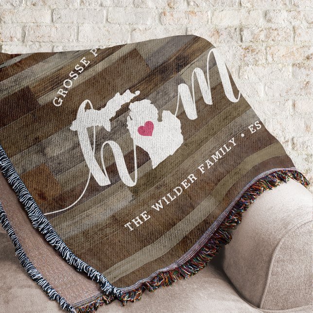 Michigan Home State Personalised Rustic Wood Look Throw Blanket (Creator Uploaded)