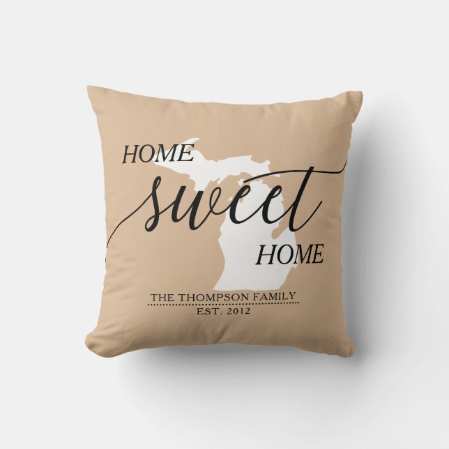 Michigan Home Sweet Home Family Name Cushion (Front)
