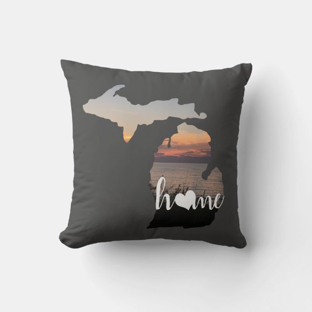 Michigan Home Typography With Heart Cushion (Front)