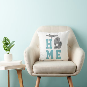 Michigan Home With Grey And Blue Poppies Cushion