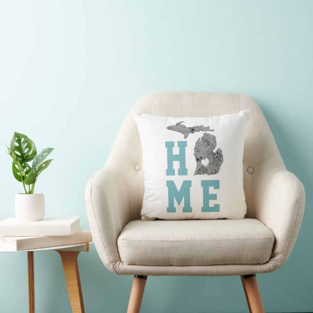 Michigan Home With Grey And Blue Poppies Cushion (Chair)