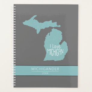 Michigan I Love Blue Grey Silhouette Planner