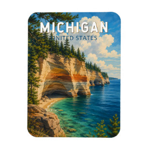 Michigan Illustration Travel Art Vintage Magnet