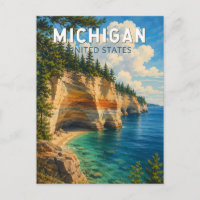 Michigan Illustration Travel Art Vintage