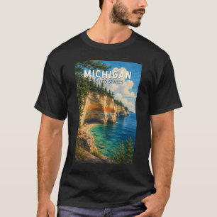 Michigan Illustration Travel Art Vintage T-Shirt