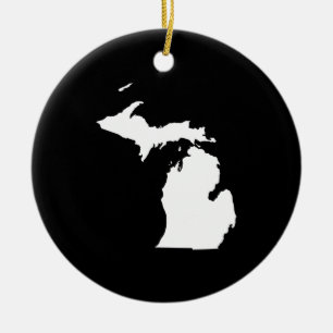Michigan in White and Black Ceramic Tree Decoration