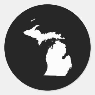Michigan in White and Black Classic Round Sticker