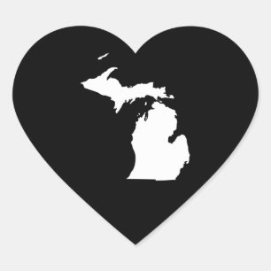 Michigan in White and Black Heart Sticker