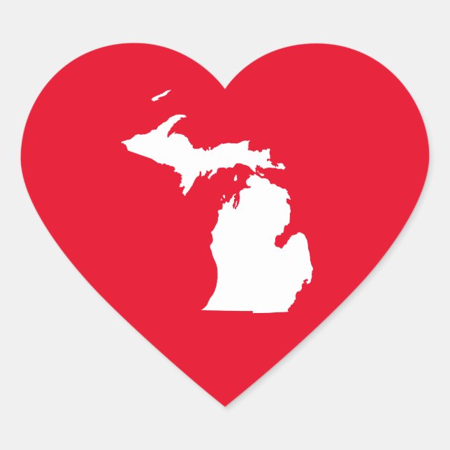 Michigan in White and Red Heart Sticker (Front)