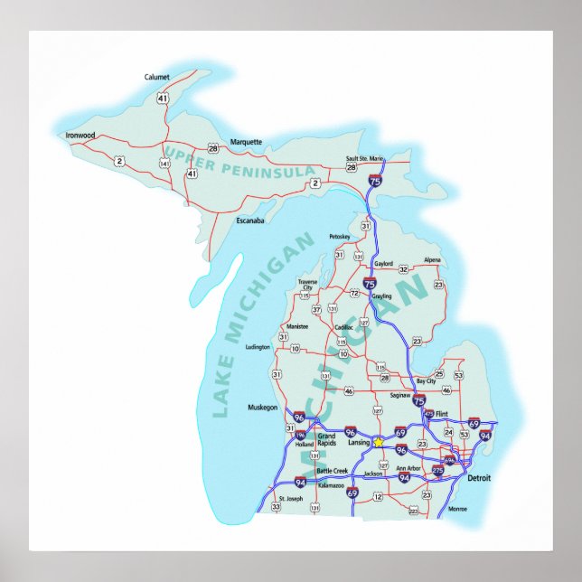 Michigan Interstate Map Print (Front)