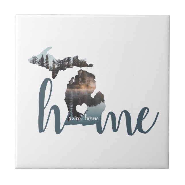 Michigan Is Home Sweet Home Silhouette Ceramic Tile (Front)