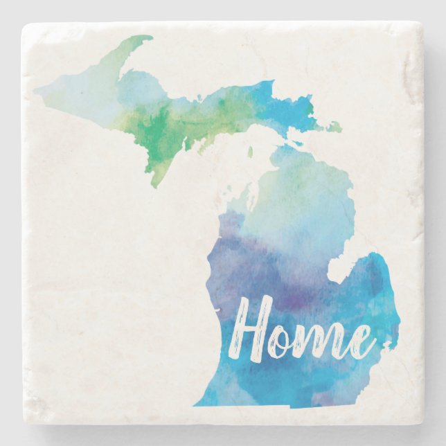 Michigan is my Home watercolor Stone Coaster (Front)