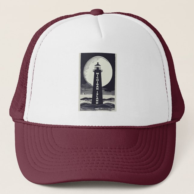 Michigan Island Lighthouse Moon Trucker Hat (Front)