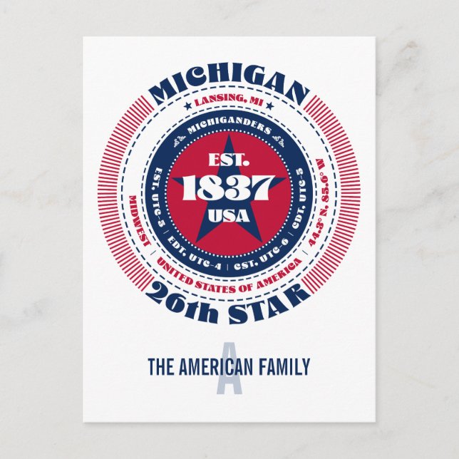 Michigan, Lansing, MI, Patriotic, Monogram Postcard (Front)