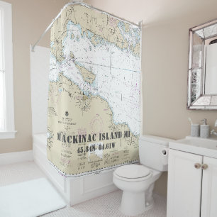 Michigan Latitude Longitude Nautical Mackinac Isl. Shower Curtain