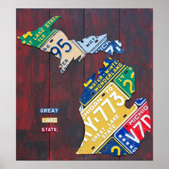 Michigan License Plate Map 2017 Poster (Front)
