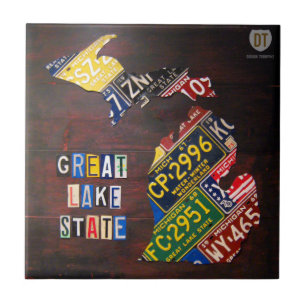 Michigan License Plate Map Ceramic Tile