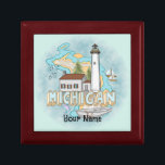 Michigan Lighthouse Gift Box<br><div class="desc">Michigan Lighthouse gift box by ArtMuvz Illustration.Matching watercolor lighthouse t shirt, apparel, nautical clothing, lighthouse collector apparel. Lighthouse gifts are a great way to show someone you care, especially if they love the ocean, the coast, or lighthouses themselves. Lighthouses are iconic symbols of hope, guidance, and safety, and they can...</div>