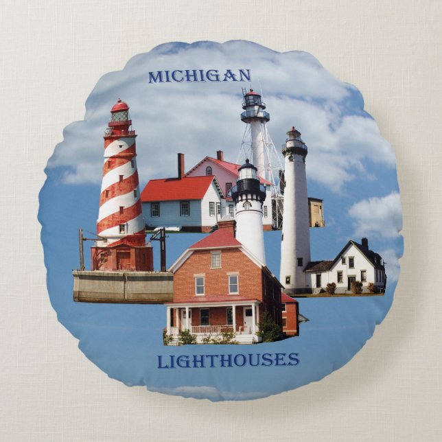 Michigan Lighthouse round pillow (Front)