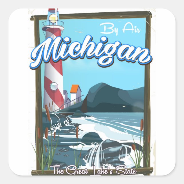 Michigan Lighthouse travel poster!. Square Sticker (Front)