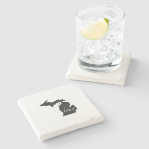 Michigan Love State Shaped Black Chalkboard Stone Coaster