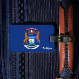 Michigan Luggage Tags, patriotic Michigan Flag Tag