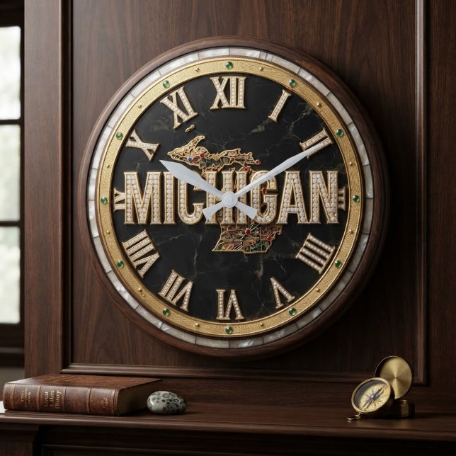 Michigan Luxury Diamond Paved Script Marble Large Clock (Creator Uploaded)