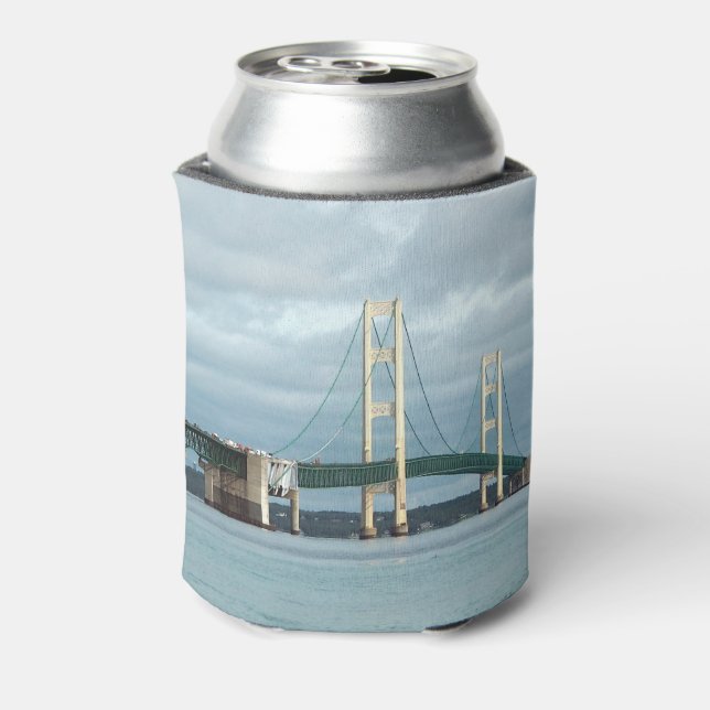 Michigan Mackinac Bridge Photo Can Cooler (Can Back)