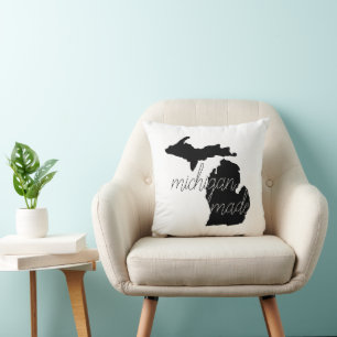 Michigan Made Typography With Black Silhouette Cushion