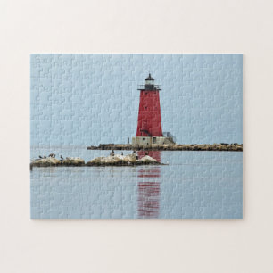 Michigan Manistique Red Lighthouse Photo Jigsaw Puzzle