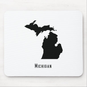 Michigan Map - Black and White Modern Michigan Map Mouse Pad