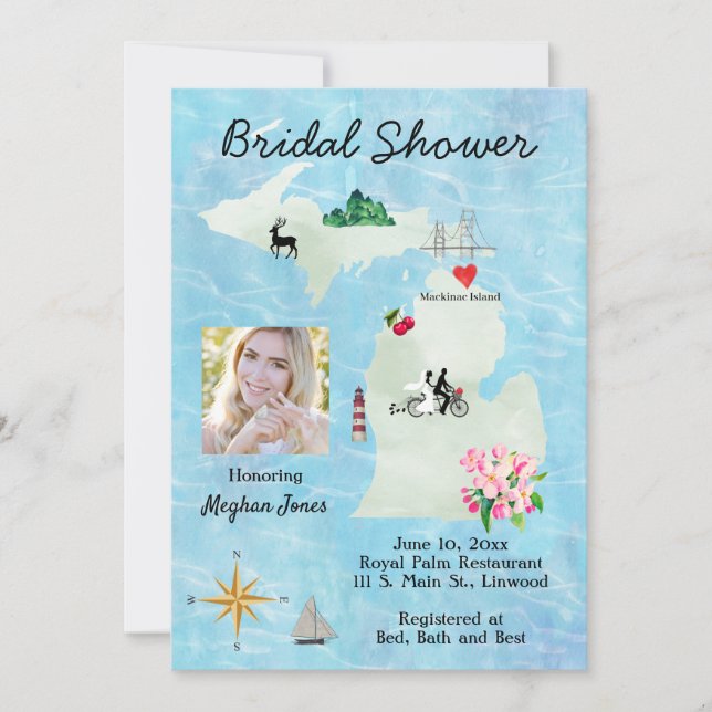 Michigan Map Bridal Shower Invitation (Front)