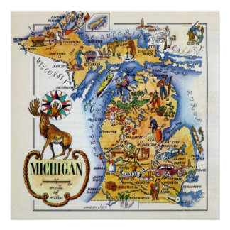 Michigan Map from the 1940s Poster