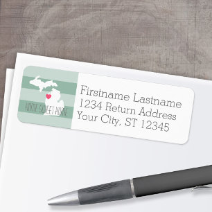 Michigan Map Home State Love with Custom Heart Return Address Label