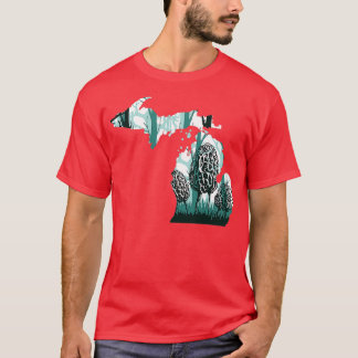 Michigan Map Morel Mushroom Hunting T-Shirt