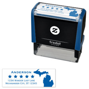 Michigan Map Return Address Garland Star Self-inki Self-inking Stamp