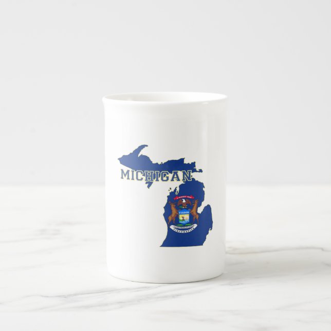 Michigan Map Shaped State Flag Bone China Mug (Front)