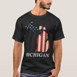 Michigan Map State American Flag 4th Of July Pride T-Shirt