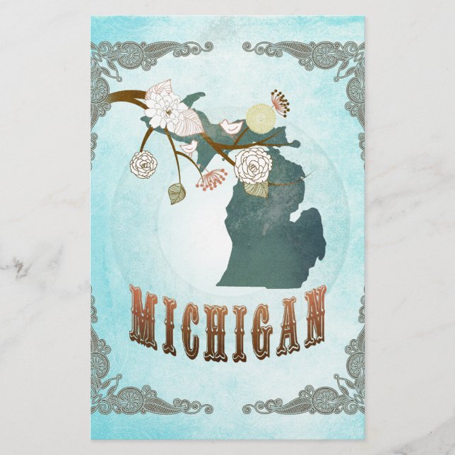 Michigan Map With Lovely Birds (Front)