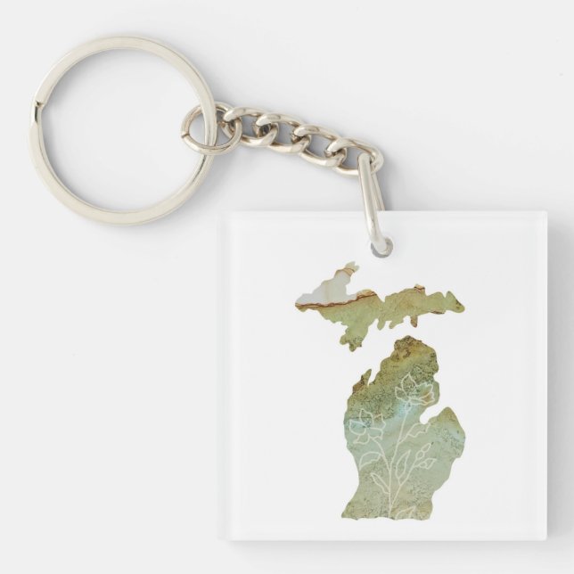 Michigan Mitten Love Minimalist Boho Floral Key Ring (Front)