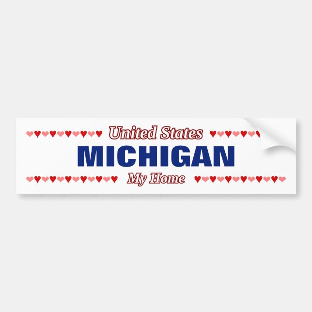MICHIGAN - My Home - United States; Hearts Bumper Sticker (Front)