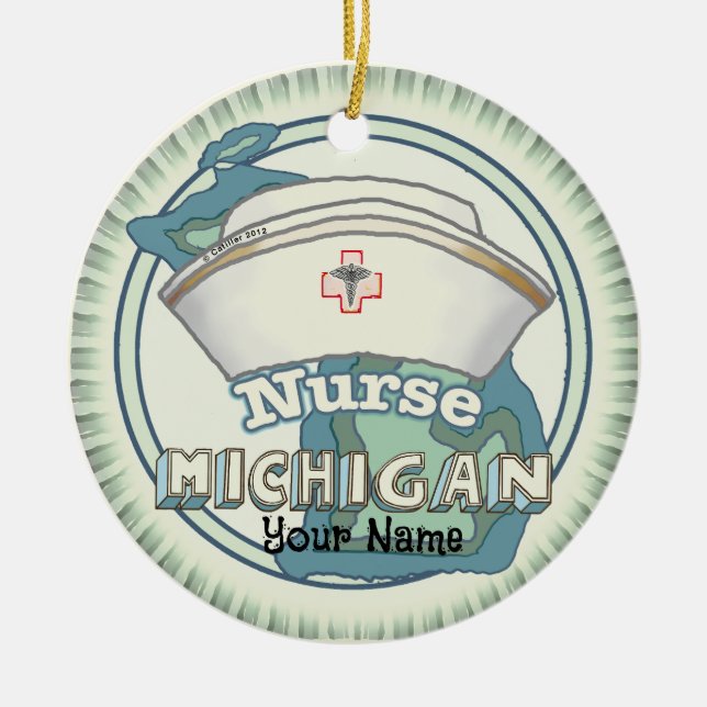 Michigan Nurse Ceramic Ornament (Front)