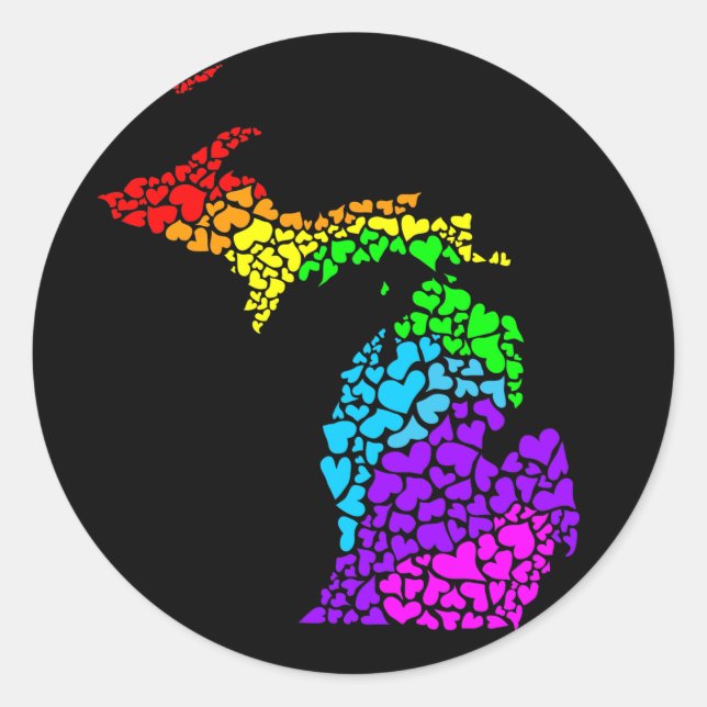 michigan pride : rainbow hearts classic round sticker (Front)