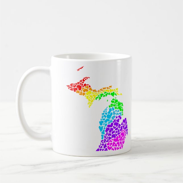 michigan pride : rainbow hearts coffee mug (Left)
