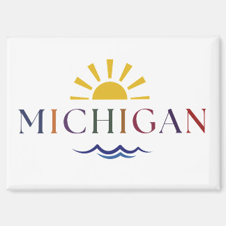 Michigan Rainbow Text Sun and Waves Key Magnet