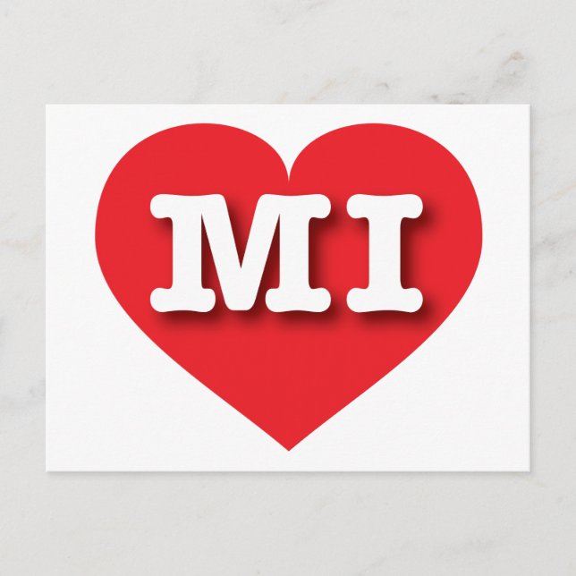MIchigan Red Heart - I love MI Postcard (Front)