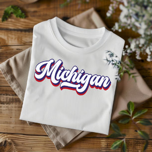 Michigan Red White and Blue Vintage Script T-Shirt