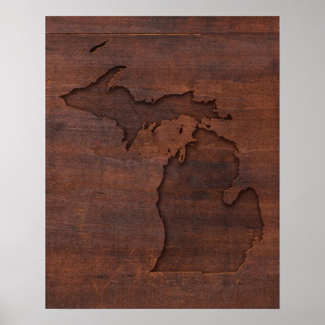 Michigan | Red Wood Carving Poster (Front)