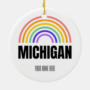 Michigan - Retro - Illustration - Personalised Ceramic Ornament