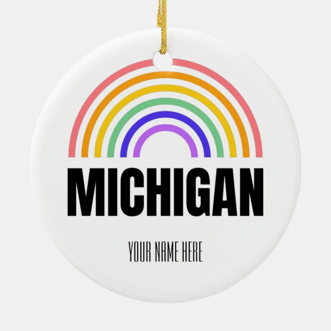 Michigan - Retro - Illustration - Personalised Ceramic Ornament (Back)
